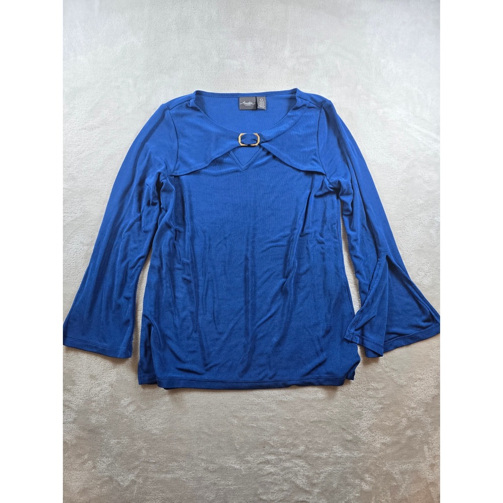 Chicos Travelers Top Shirt Blouse Womens Size 0 Blue Bell